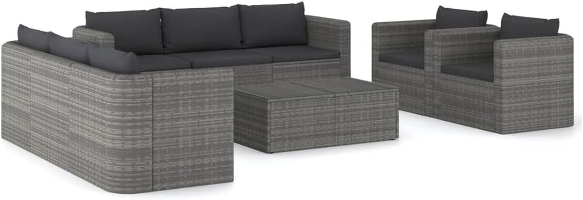 Test du salon de jardin vidaXL : 9 pièces élégantes en résine tressée grise