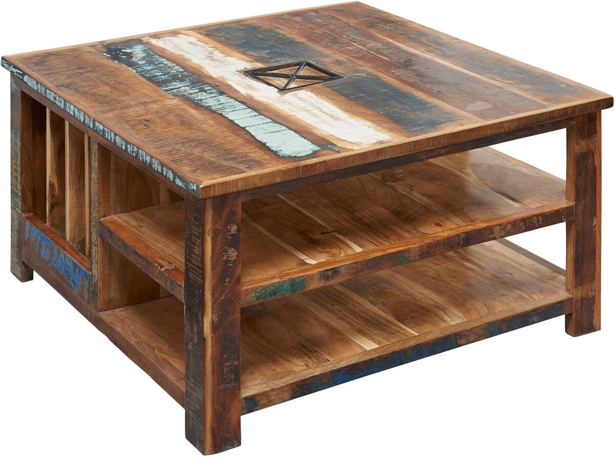 Test : table basse carrée MASSIVMOEBEL24.DE en bois massif multicolore