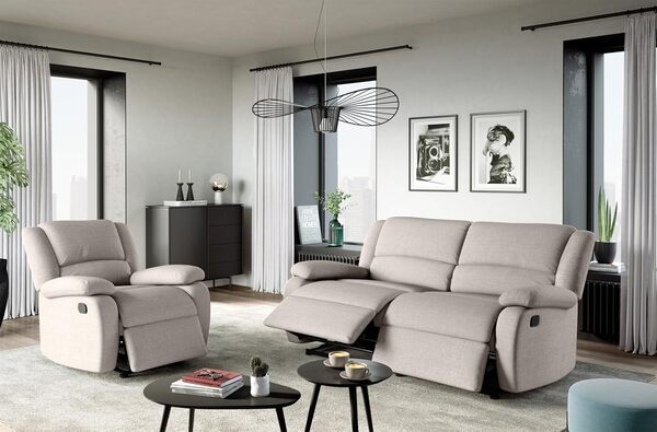 LOUNGITUDE - DETENTE - Canapé de Relaxation - Manuel - 3 Places - Inclinaison réglable - en Tissu - Beige -L193cm