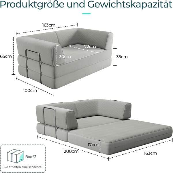 LINSY Home Canapé-lit Pliable, de 160 cm de Large, canapé compressé, dans Une boîte, en Tissu côtelé, pour Salon, Chambre à Coucher