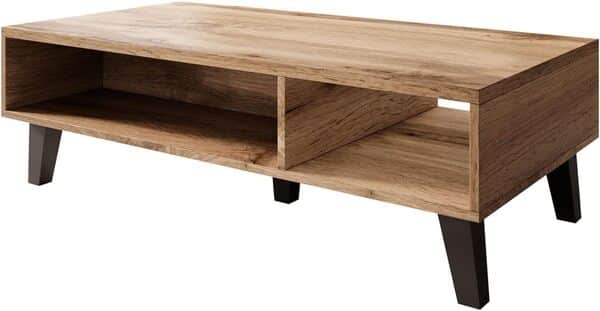 Bestmobilier - Table Basse Lord Rectangulaire en Bois Gris avec Rangements 2 Niches - Salon Industriel/Vintage/Rétro