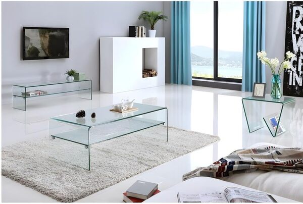 Vente-unique-Table Basse STILEOS - Double Plateau - Verre trempé