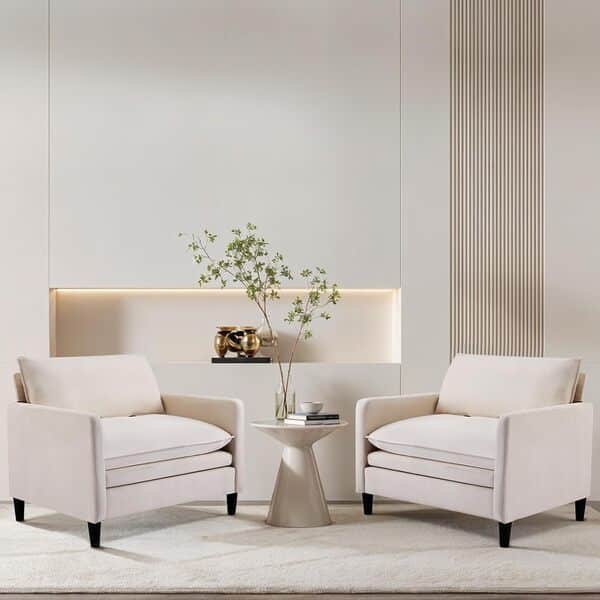 SEPNINE Lot de 2 fauteuils de Salon, Fauteuil Compressible rembourré Confortable avec Coussin de Dossier, Mousse élastique, pour Salon ou Chambre, Charge Max 136 kg, Beige