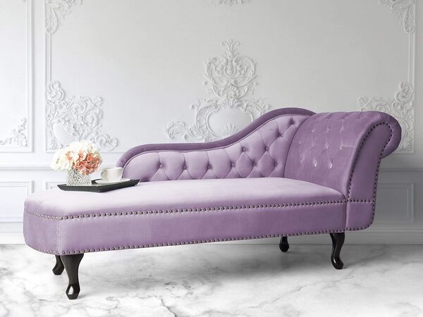 Chaise Longue Côté Droit Méridienne Glamour en Velours Violet Clair Nimes