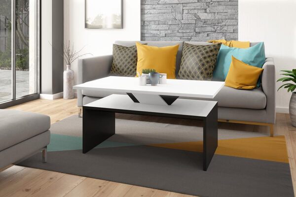 All4All Tables Basses Modernes Table Basse de Salon - Grande Table Basse en Bois- 100x60cm - Blanc & Noir