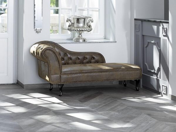 Chaise Longue Côté Gauche Méridienne en Cuir PU Imitation Daim Marron CHic Nimes