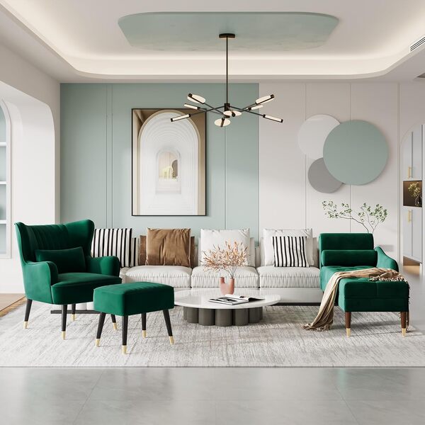 Vesgantti Fauteuil en Velours, Fauteuils Lounge avec accoudoirs, Fauteuil à Oreilles pour Salon Chambre à Coucher Envoyé en Deux Colis