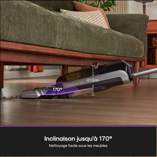 Eureka RapidWash NEW630 Aspirateur Laveur sans Fil,Aspirateur Balai Sec et Humide Inclinaison à 170°,Séchage Air Chaud 60℃,Anti Enchevêtrement,Autonomie 38 Mins,Aspirateur Eau et Poussière Sols Durs