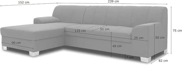 DOMO. collection Ecksofa Capri, Sofa in L-Form mit Schlaffunktion, Couch, Polsterecke, Eckcouch, Schlafsofa 239 x 152 x 75 cm (BxTxH), Dunkelgrau
