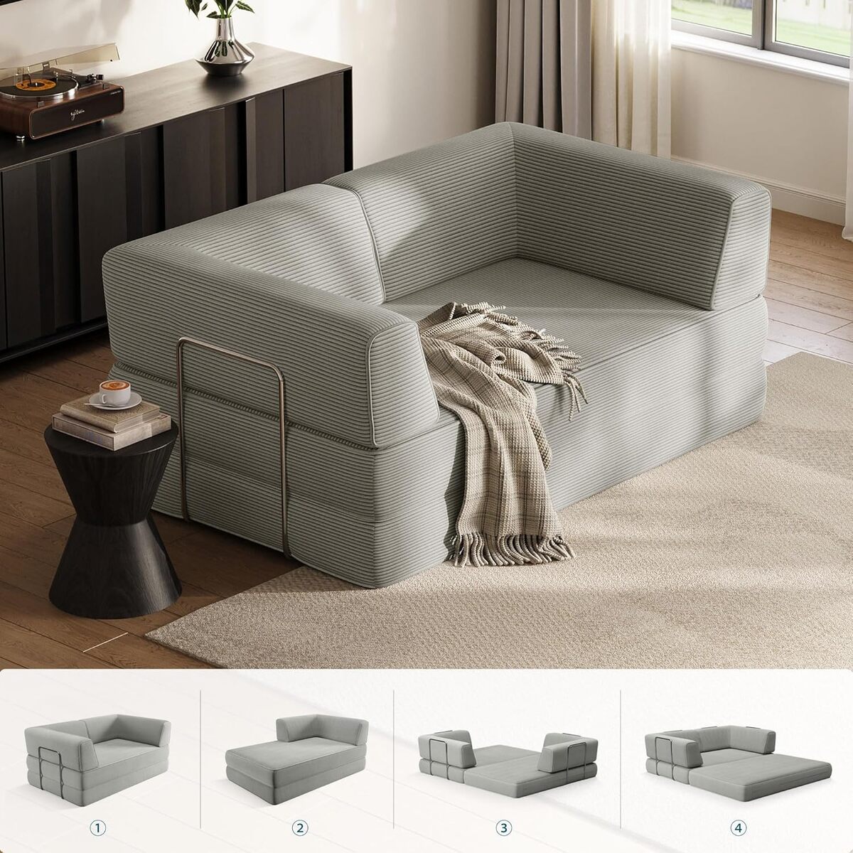 Test du canapé-lit pliable LINSY Home 160 cm en tissu côtelé