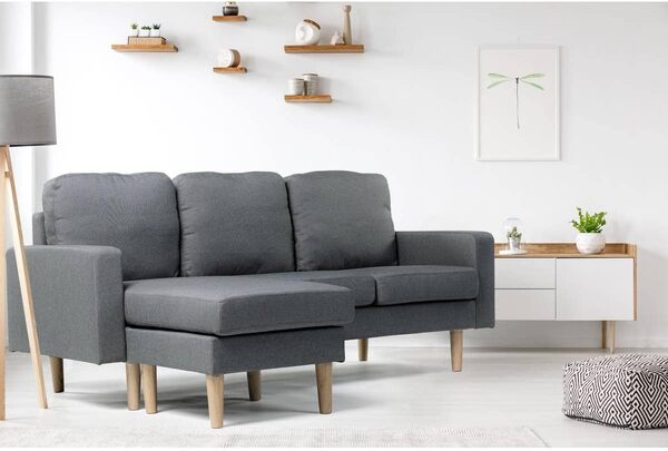 Habitat et Jardin Canapé d'angle réversible en Tissu Gabby - 3 Places - Gris