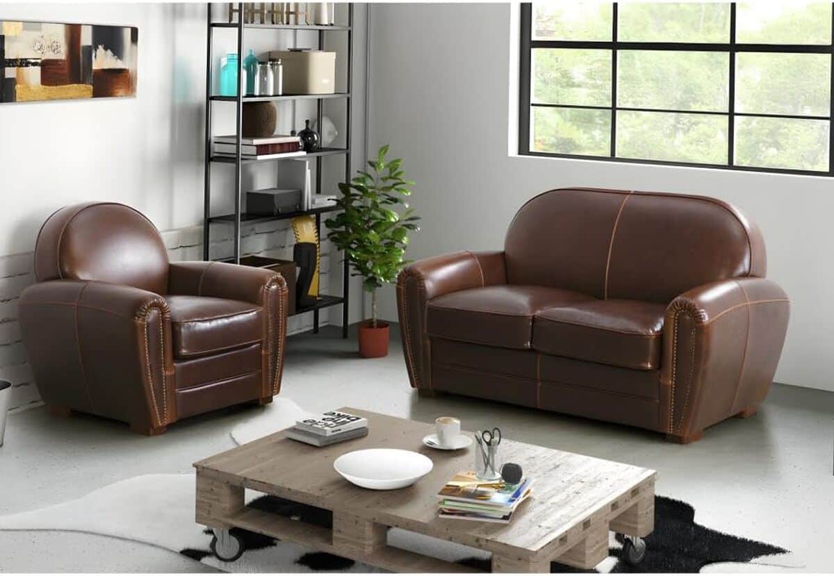 Avis : fauteuil Club en cuir vieilli Baudoin chocolat