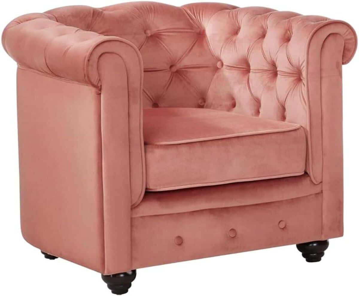 Avis sur le fauteuil Chesterfield rose pastel de Vente-unique