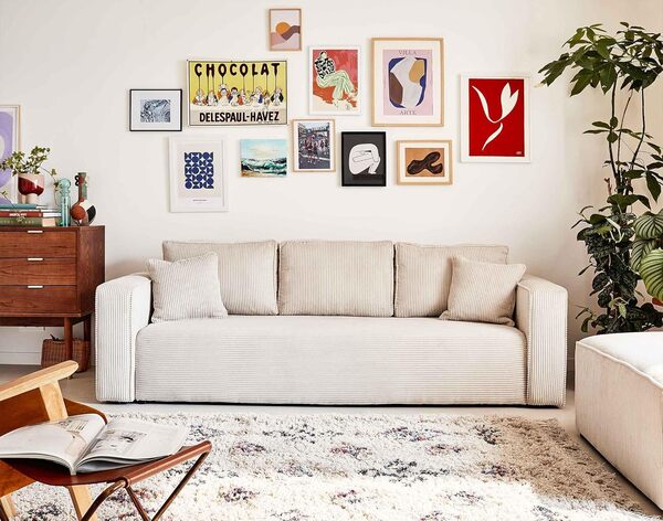 BestMobilier - Canapé Convertible avec Coffre Topaze en Velours Côtelé - Canapé Lit - Sofa Beige 3 Places - Salon