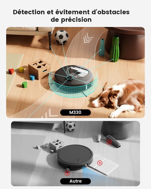 Lefant M330 Robot Aspirateur Laveur, Aspirateur Robot 5000Pa d'Aspiration, Navigation dToF, Cartographie, Zones Virtuelles, Évitement d'obstacles PSD, 150min, Connecté par Alexa/APP/WiFi