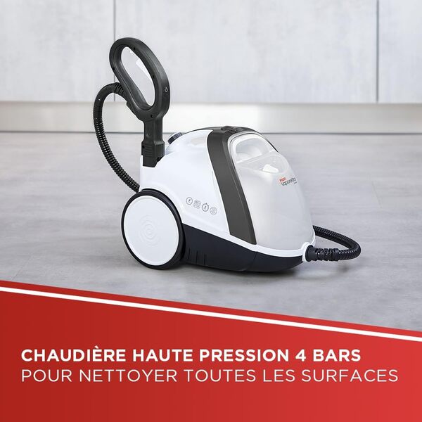 Polti Vaporetto Smart 120, Nettoyeur Vapeur avec Chaudière Haute Pression 4 Bars, Réservoir Amovible 2 Litres, Autonomie Illimitée, Chauffe en 2 Minutes, 14 Accessoires Inclus, Blanc et Noir