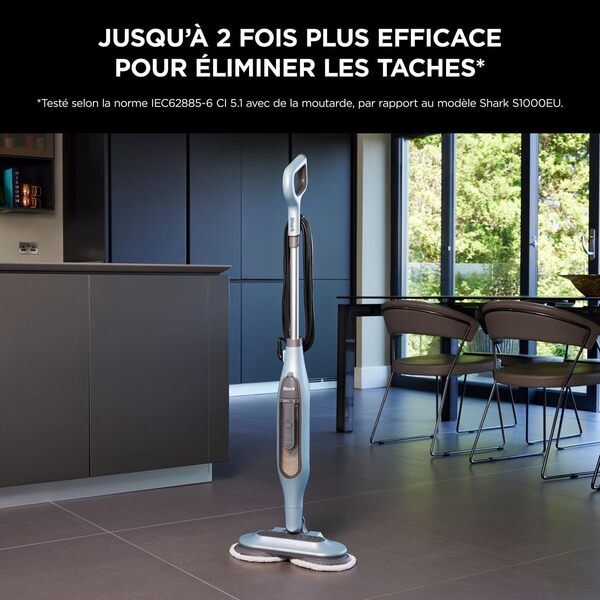 Shark Steam & Scrub Mop, balai vapeur automatique, nettoie et assainit avec contrôle intelligent de la vapeur, 2 Power Pads, sans produits chimiques, pour sols durs, Bleu S6002EU