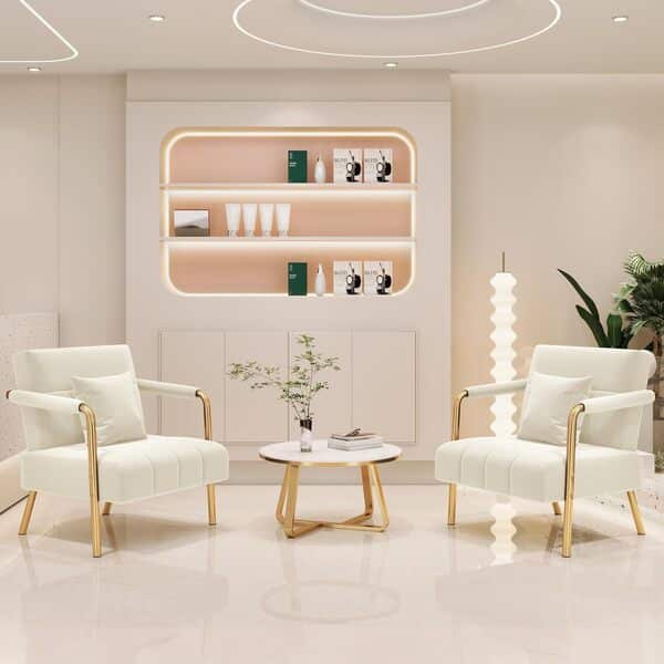 Yaheetech Petit Canapé 1 Place, Canapé en Velours avec Accoudoirs Arrondis, Coussin Carré, Cadre en Métal Doré pour Chambre à Coucher Salle d'attente Bureau, Beige