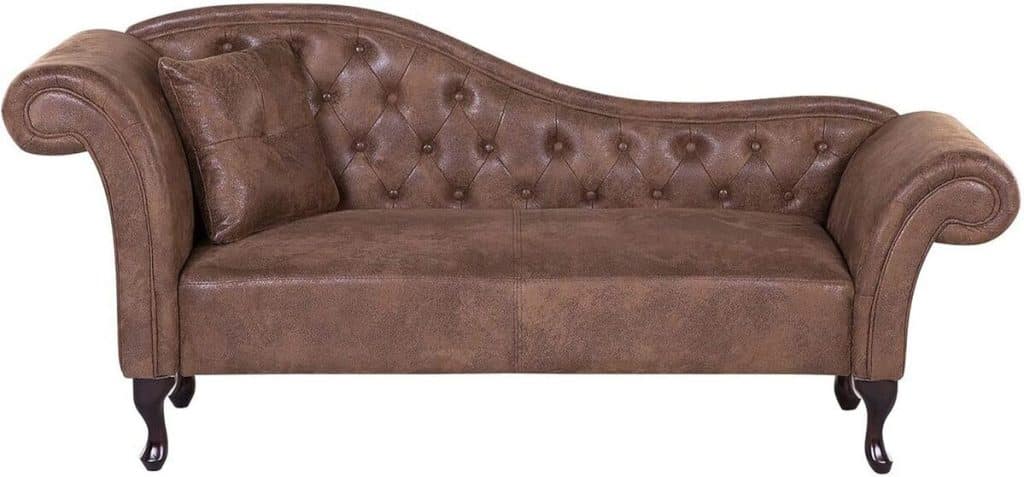 Avis sur la chaise méridienne Chesterfield Beliani : élégance vintage et confort en cuir suède