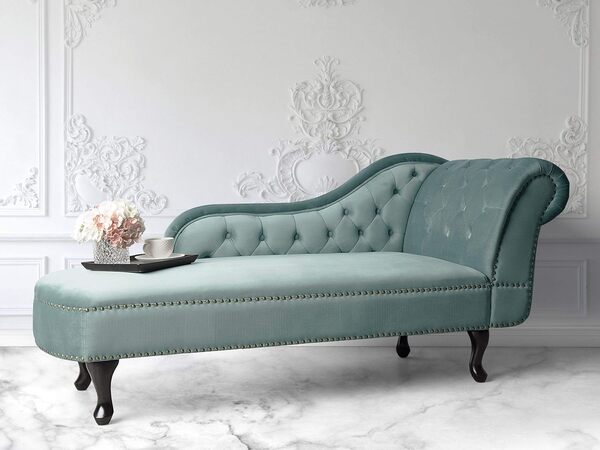 Chaise Longue Côté Droit Méridienne en Velours Vert Glamour Elégant Salon Nimes
