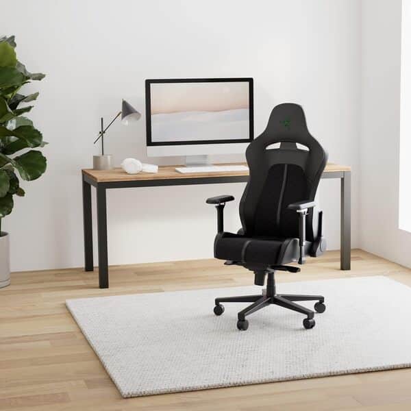 Razer Enki - Chaise de Jeu avec Support Lombaire intégré, Chaise de Bureau, Cuir synthétique Multicouche, Rembourrage en Mousse, Coussin pour la tête, Hauteur réglable, Noir/Vert