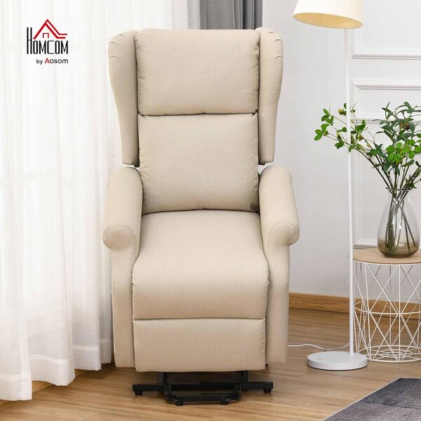 HOMCOM Fauteuil releveur inclinable avec Repose-Pied Fauteuil Relax Électrique de Relaxation électrique Ajustable avec Télécommande et Poche latérale de Rangement Lin Crème