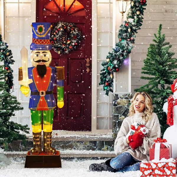 SOARS Decoration Noel, Lot de 2 Casse Noisette Noel Grande Figure Noel Illuminée 184 CM, 110 Lumières LED Blanc Chaud, Socle Métallique, Decoration Noel Exterieur & Interieur pour Jardin, Cour, Salon