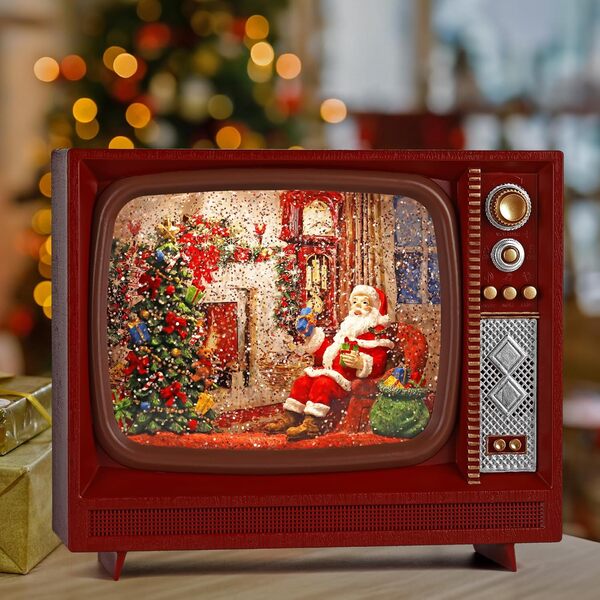 Boules à neige de Noël, décorations de Noël, lanterne TV de style rétro, boules à neige musicales avec minuterie, boule à neige éclairée par la télévision pour Thanksgiving, table de fête, décoration