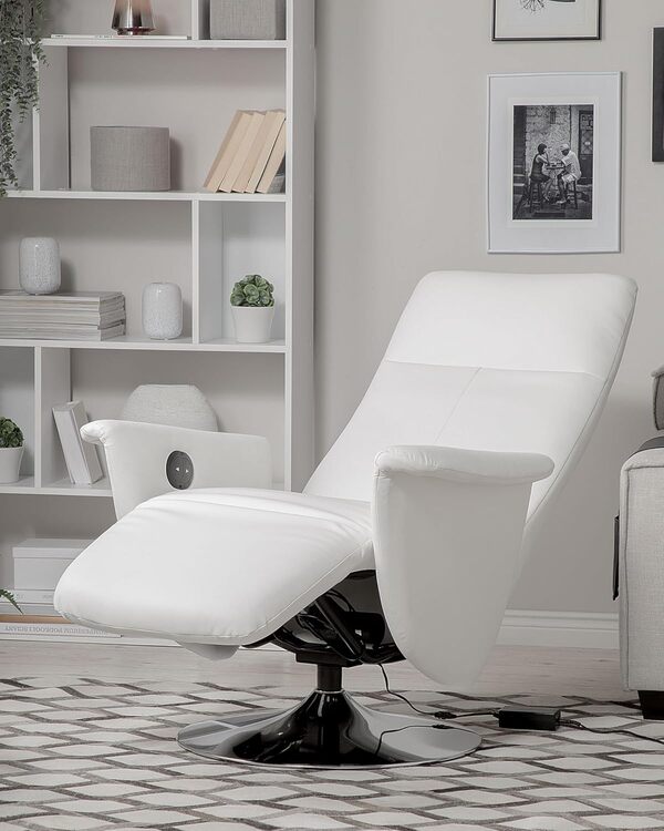 Beliani Fauteuil Relax Ultra Moderne en Cuir PU Blanc avec Dossier et Repose-Pied Réglables Style et Confort pour Salon au Design Contemporain