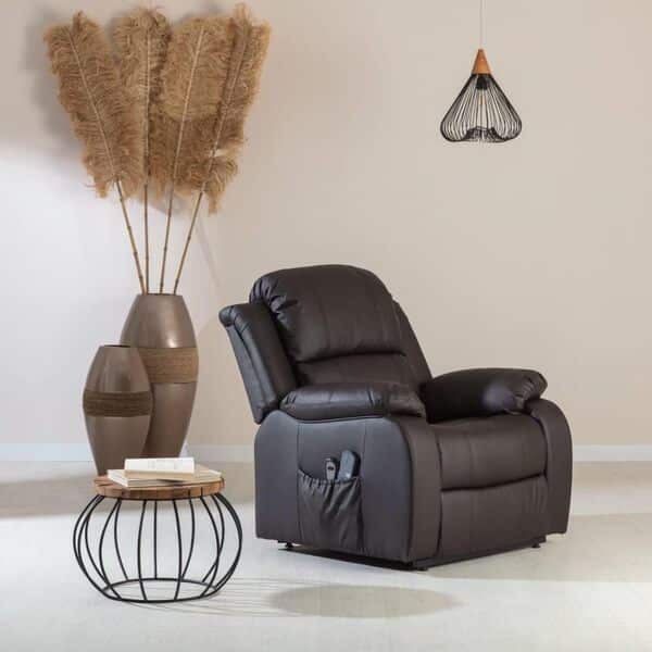 Don Descanso - Fauteuil Relax Electrique Releveur Trevi avec Inclinaison à 160º, 10 Programmes, Chaleur Lombaire, Sist. Massage 4 Zones et Finition PU [avec télécommande]. Idéal Personnes âgées|Brun