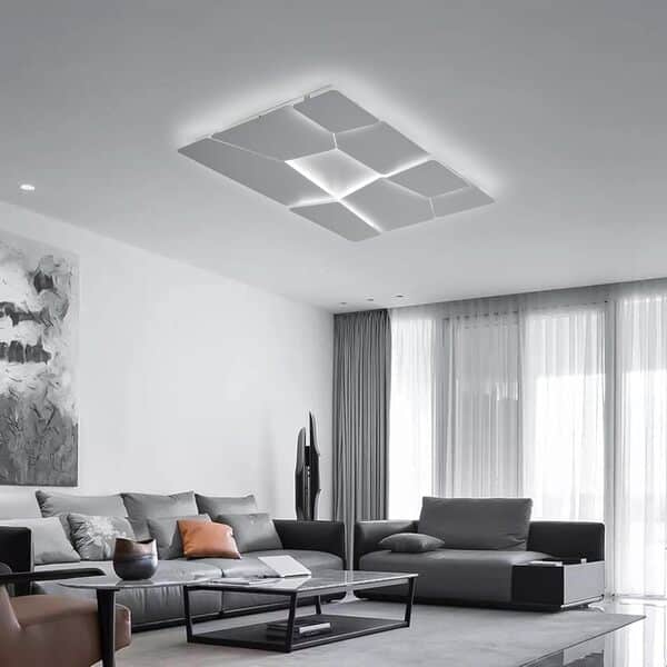 Plafonnier LED Moderne,Éclairage De Plafond Géométrique Irrégulier À Gradation Avec Télécommande,Décor De Luminaire Plafonnier En Fer Pour Salons Chambres Couloir Cuisine Bureau,110x70 Cm 124W [Classe énergétique F]
