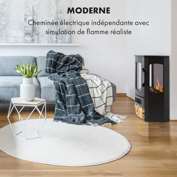 Klarstein Cheminée Electrique d'Intérieur, Chauffage Electrique de 2000W, Fausse Cheminée Decorative avec Effet Flamme en LED, Programmable, Minuterie, Thermostat Réglable