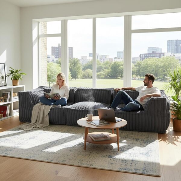 Bananair - Canapé Modulable 3 Places - Conception Innovante Boneless Couch, 100% Flocons de Mousse, Confort Assuré - Canapé d'angle Compressé, Sofa avec Accoudoirs pour Salon, Chambre (Gris Foncé)