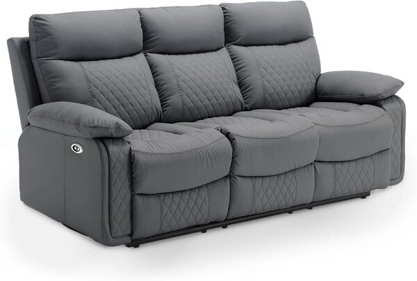 Mobilier-Deco AMELI - Canapé 3 Places Relax électrique en Simili Cuir Gris foncé