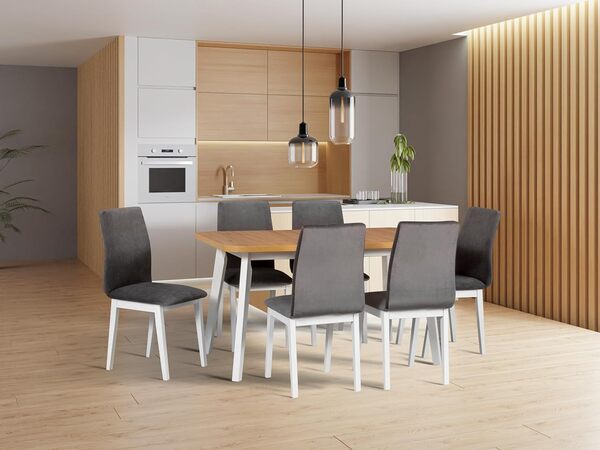 LeafDesign Table à manger extensible ovale - Table de cuisine - Pieds en bois blanc - Plateau de table artisanal - Style moderne - Pour 6 à 8 personnes - 80 x 140-180 cm