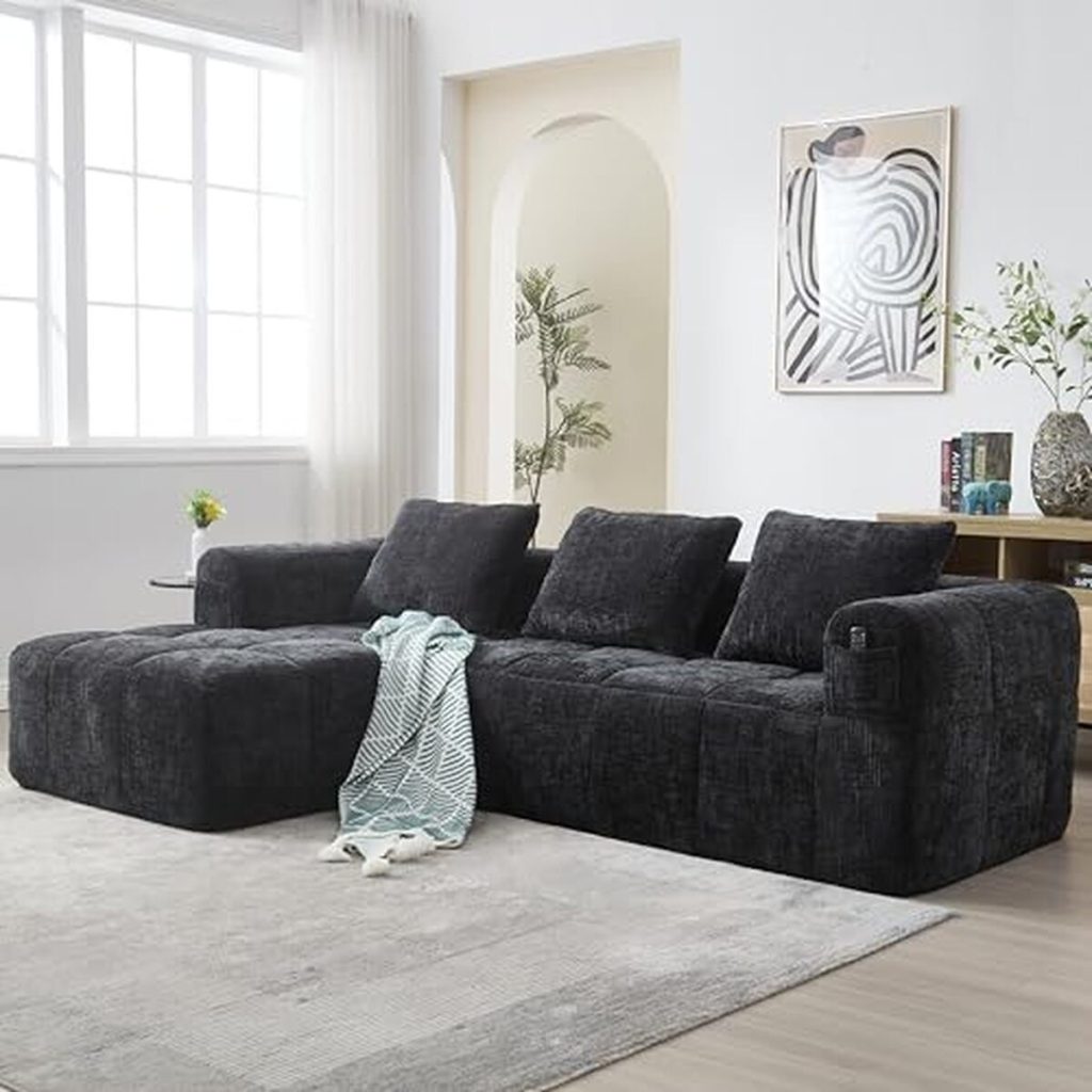 Avis sur le canapé 3 places en U design moderne chenille noir