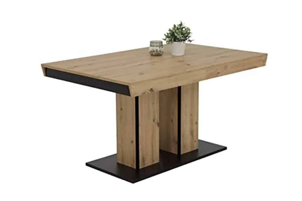 Test de la table colonne Agnes : ouverture synchronisée en décor chêne artisan