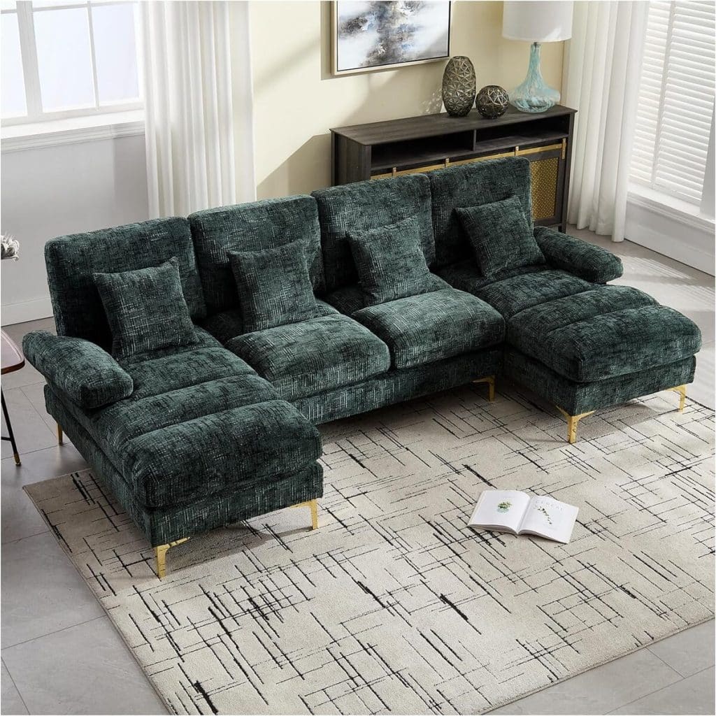 Test du canapé sectionnel en U Sapgaks : design moderne et confort émeraude