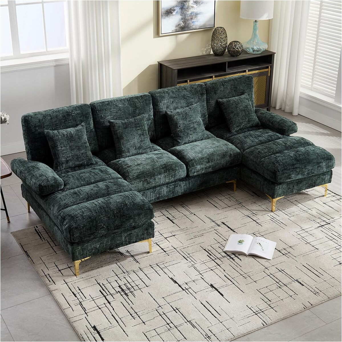 Test du canapé sectionnel en U Sapgaks : design moderne et confort émeraude