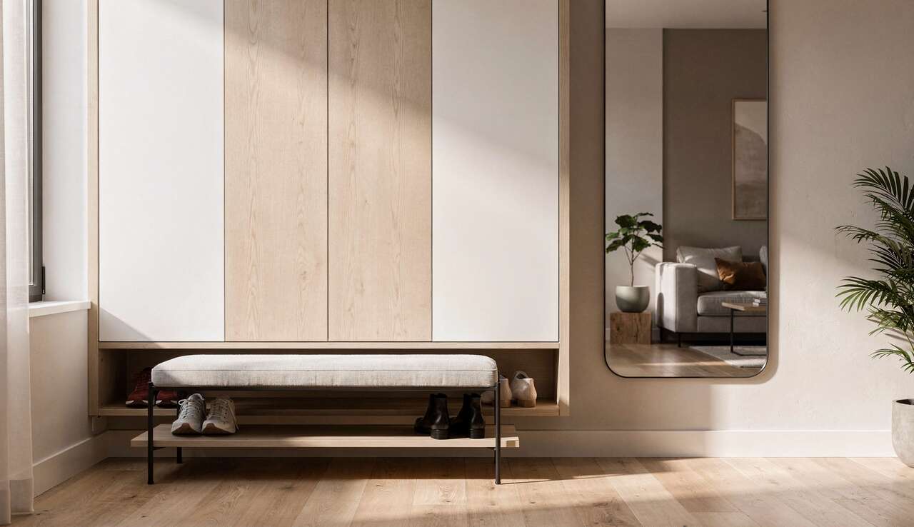 Associer un meuble &agrave; chaussures avec un banc ou un miroir