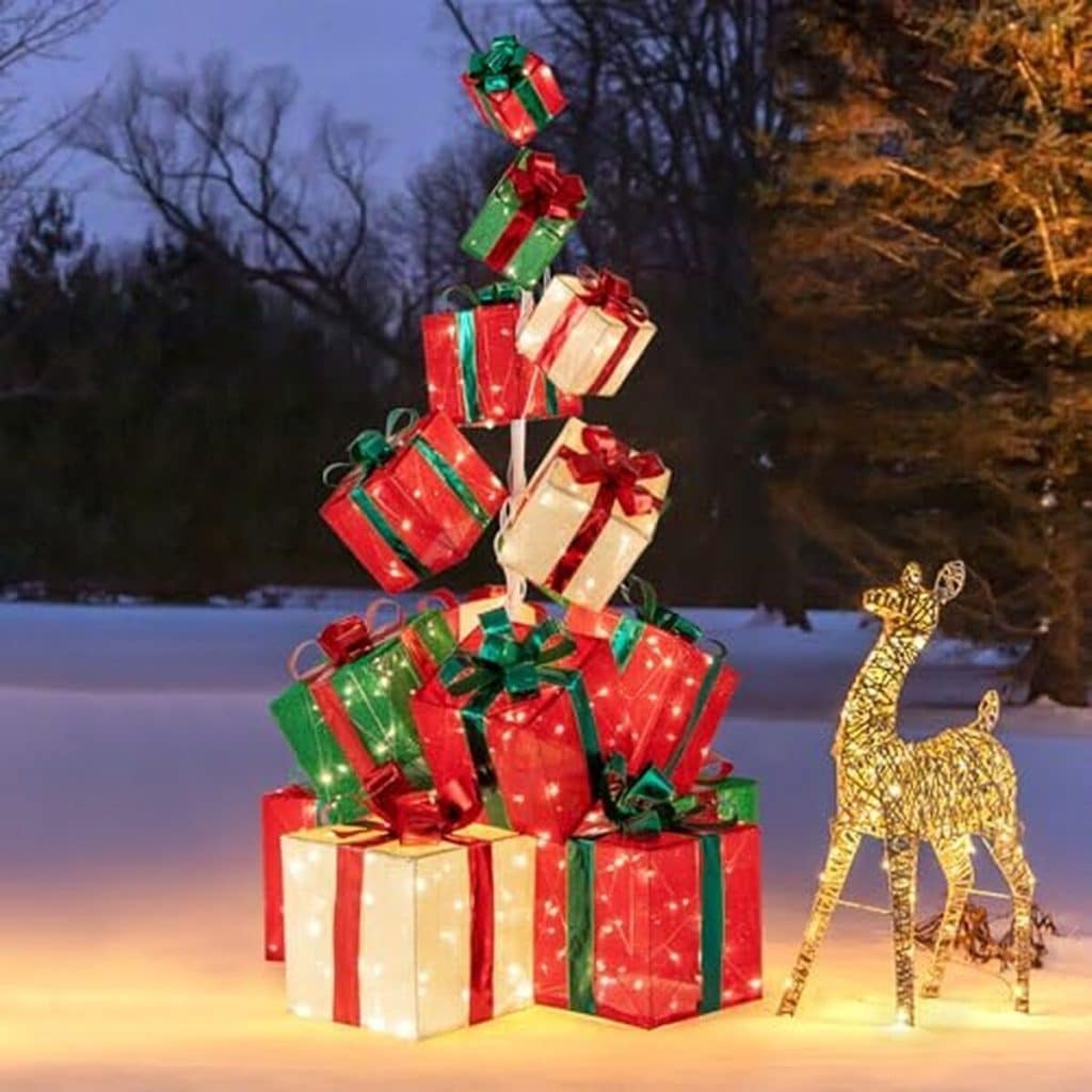 Avis sur la tour lumineuse GYMAX à 15 boîtes cadeaux