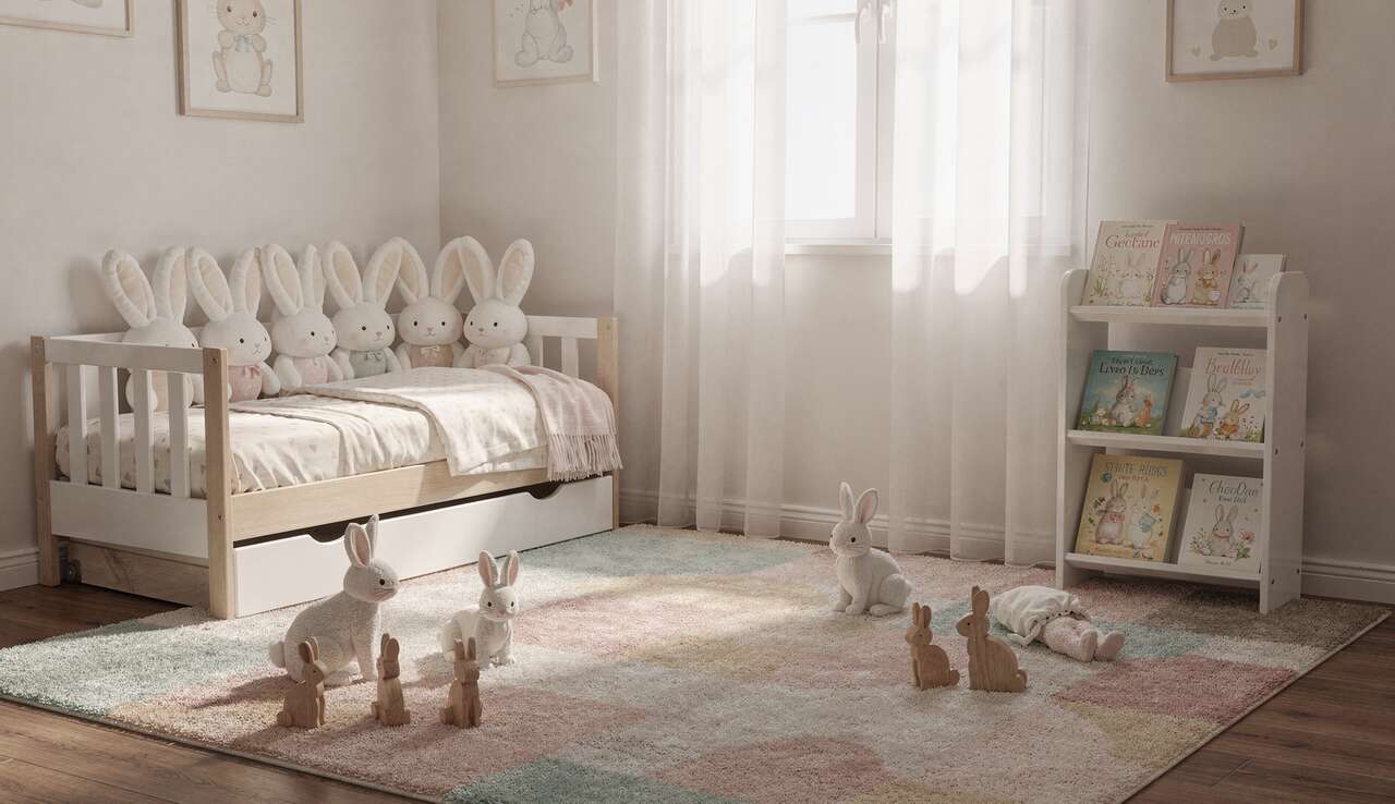 Inclure des peluches et jouets lapin pour une touche ludique