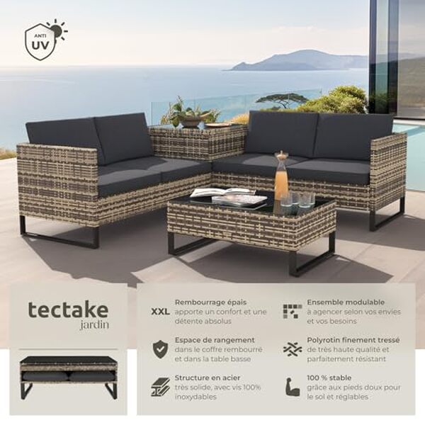 Découvrez notre test détaillé du salon de jardin modulable tectake : style, confort et modularité pour votre espace extérieur accueillant jusqu'à 4 personnes.