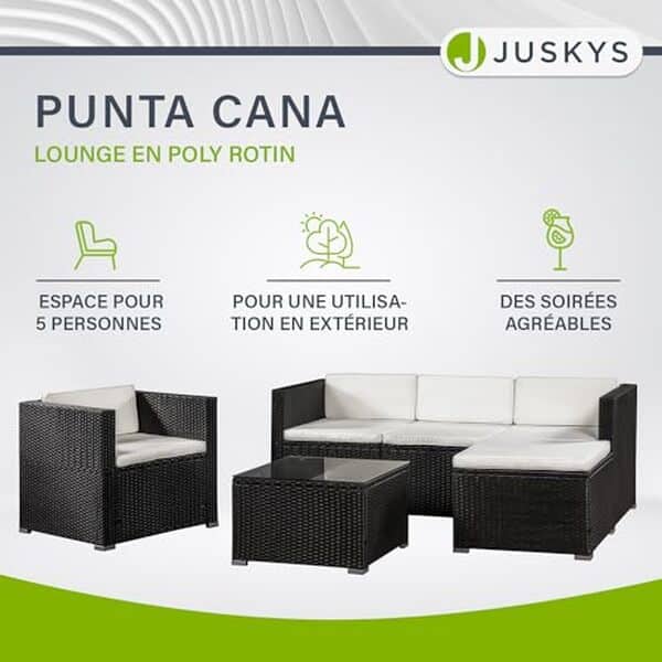 Découvrez notre test du salon de jardin Juskys Punta Cana L et son équilibre parfait entre style moderne et résistance pour votre espace extérieur