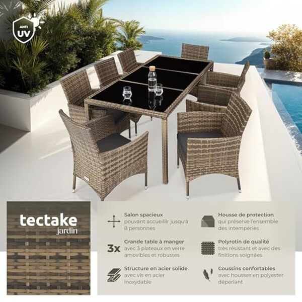 Découvrez notre test complet du salon de jardin TecTake® en poly rotin : un mélange parfait de confort, de style et de durabilité pour embellir vos moments de détente en extérieur.