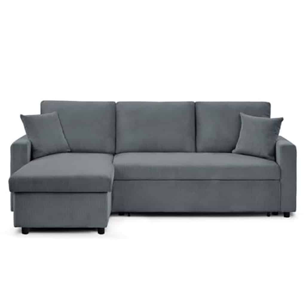 Test du canapé d'angle convertible Rico en velours côtelé gris foncé par intense deco