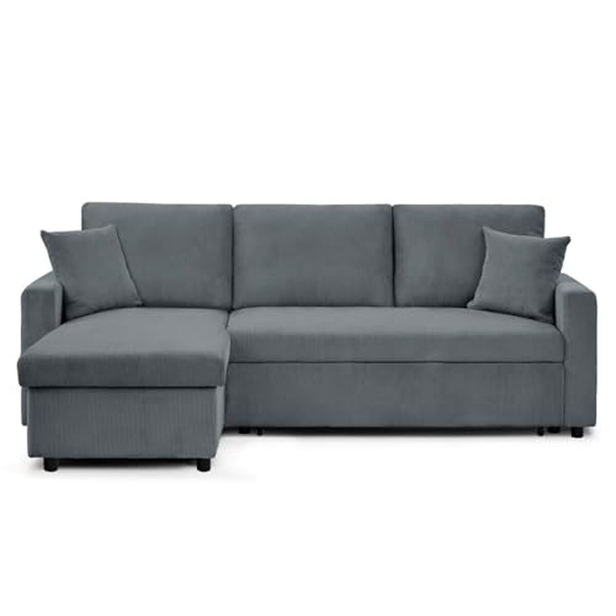 Test du canapé d'angle convertible Rico en velours côtelé gris foncé par intense deco