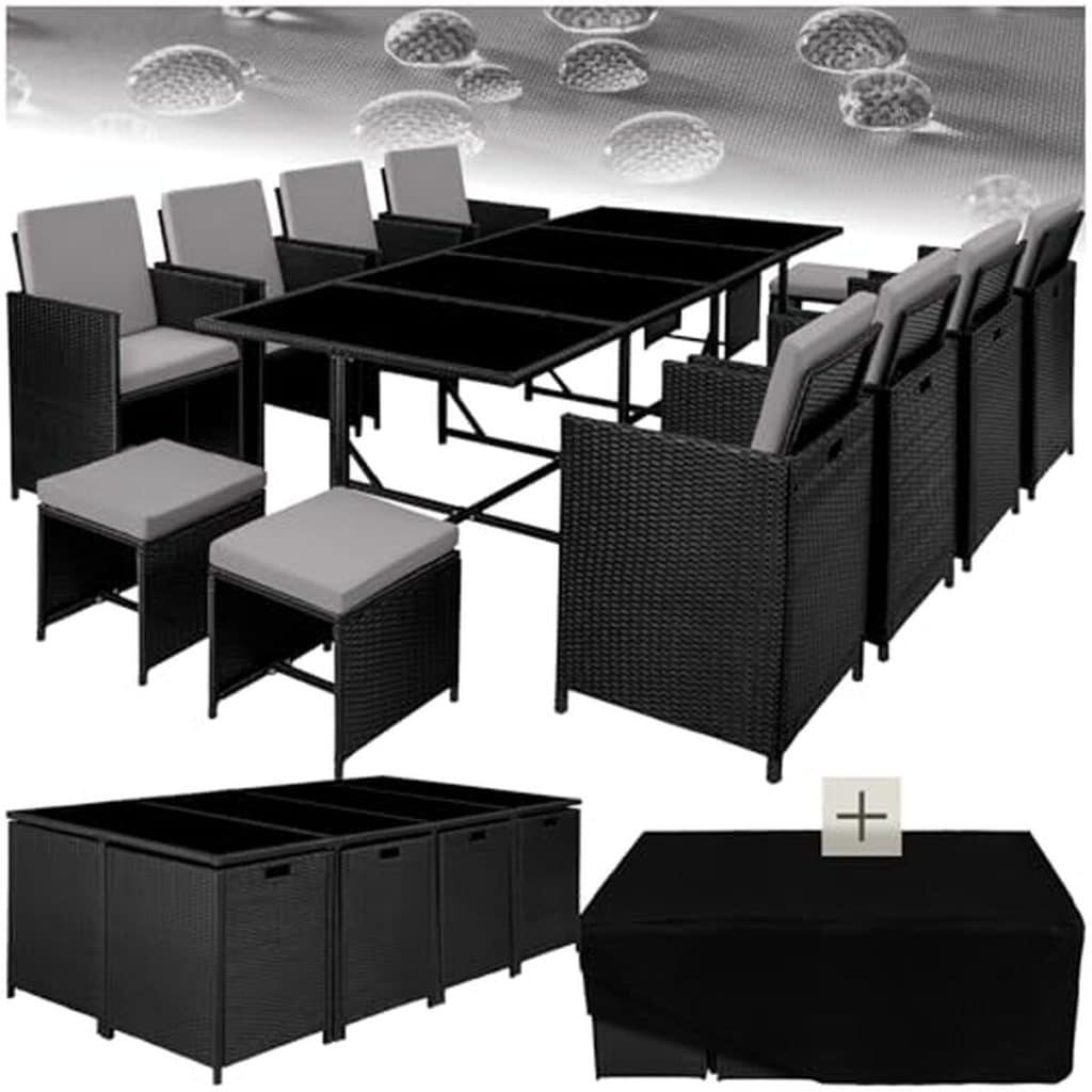 Test salon de jardin TecTake : mobilier extérieur 13 pièces noir/gris