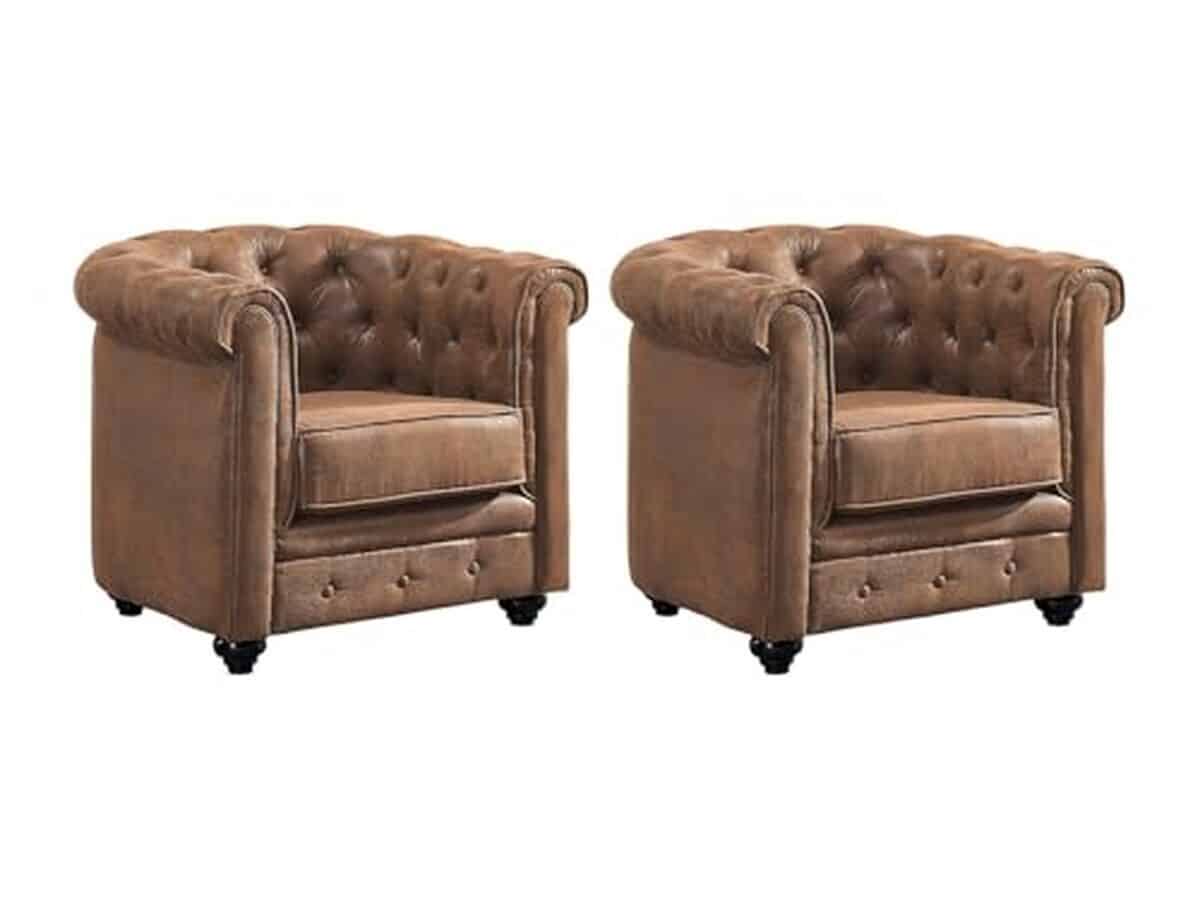 Avis : fauteuils Chesterfield Vente-unique en microfibre aspect cuir vieilli