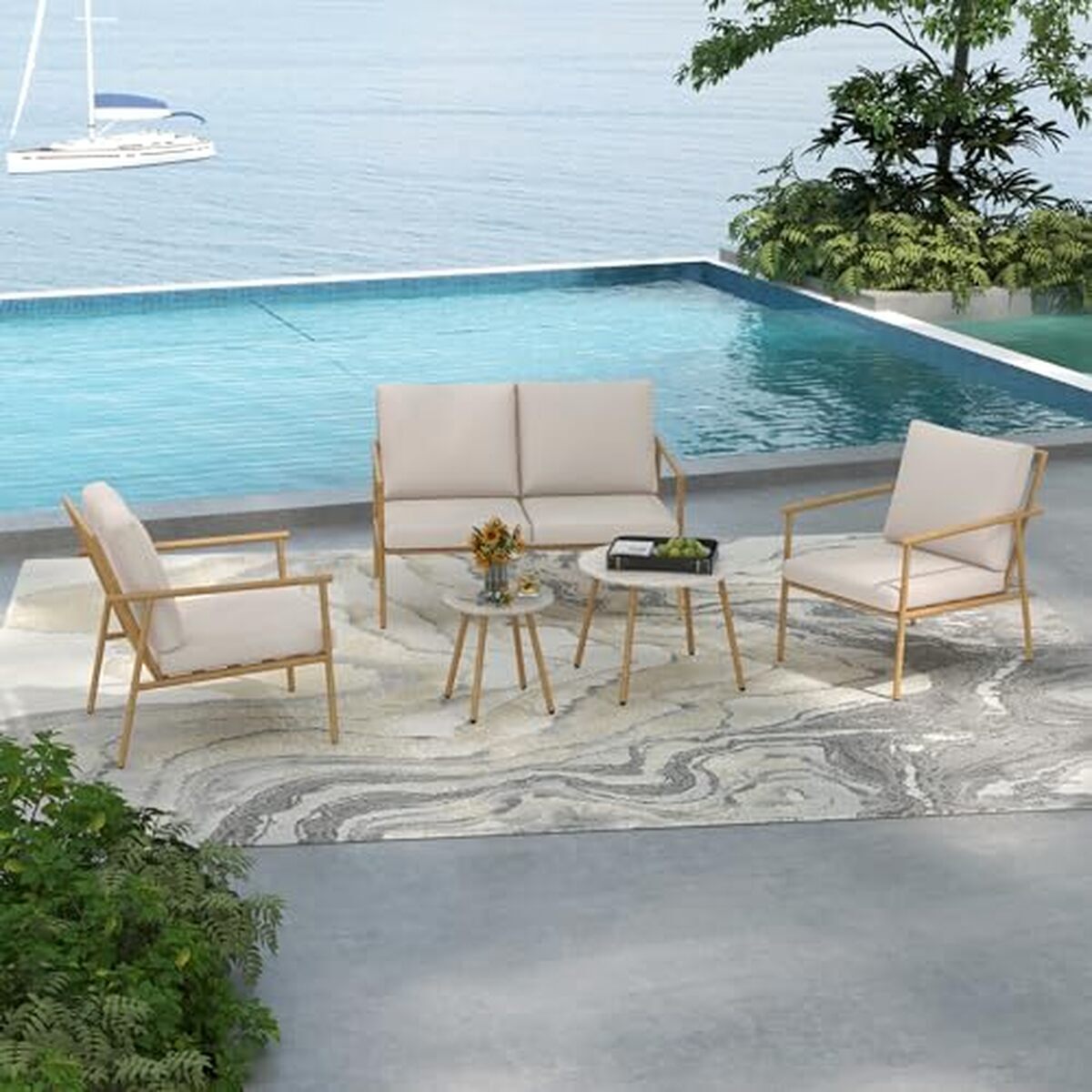 Test : salon de jardin Outsunny bambou acier 4 personnes